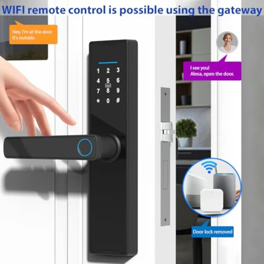 WiFi Smart Lock Tuya Smart Fingerprint Lock Door Lock Keypad Door Lock with Handle Fingerprint Electronic Deadbolt Smart Door L