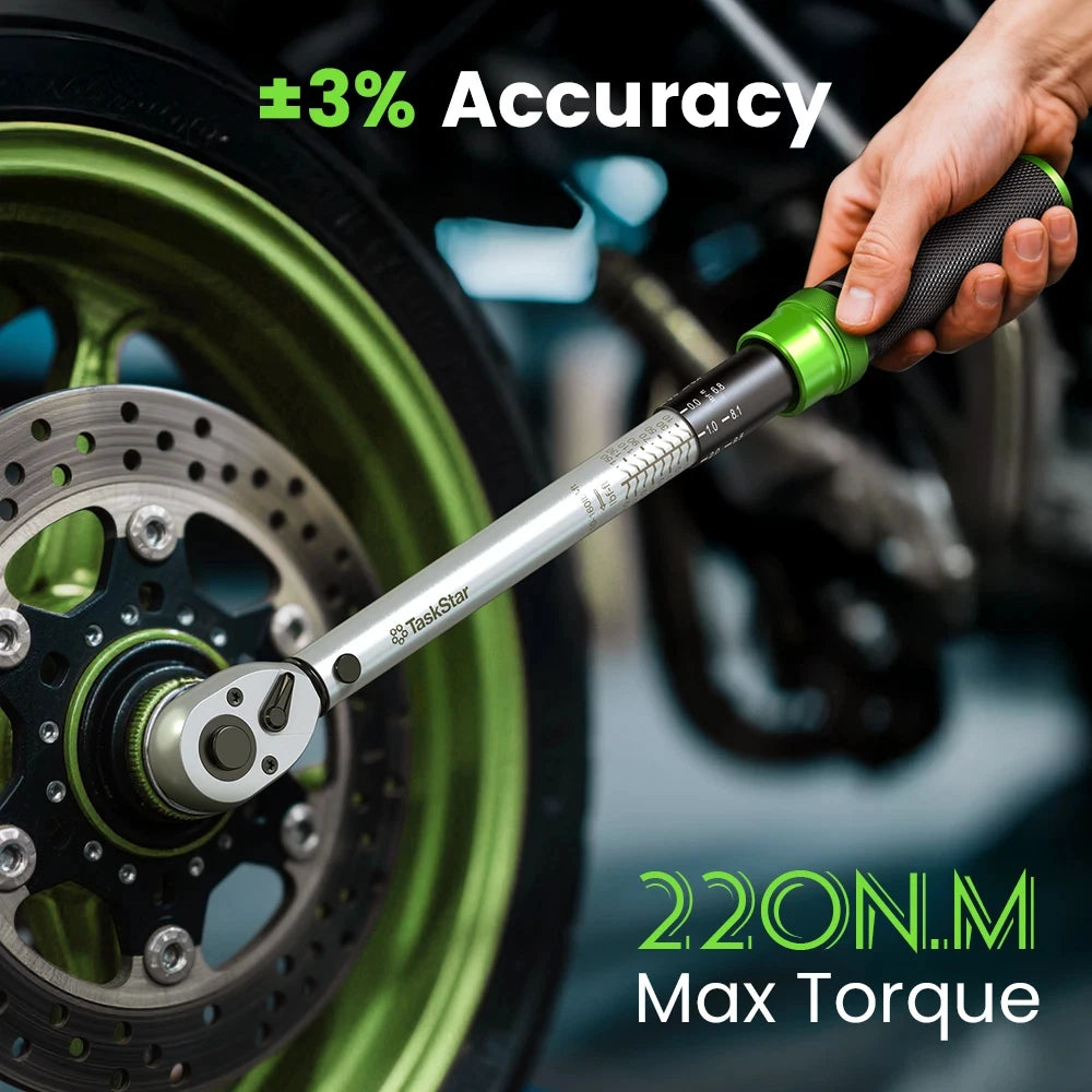TaskStar 3pcs Torque Wrench Set 1/4&3/8&1/2-Inch 72 Teeth Dual-Scales ±3% Accuracy Click Torque Wrenches For Bicycle Motorcycle