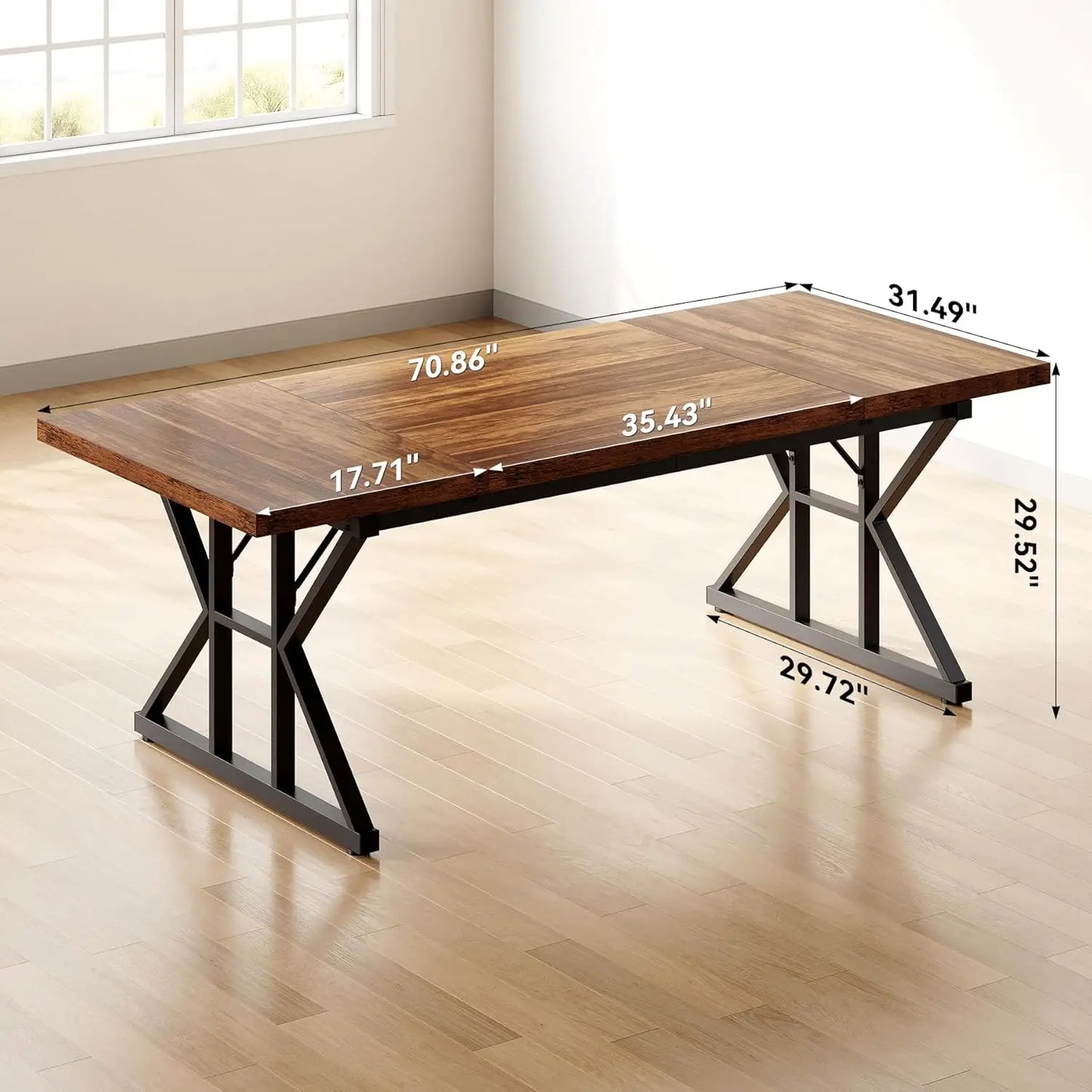 LITTLE TREE 70.8-Inch Office Desk, Executive Office Desk, Modern Work Desk, Large Farmhouse Writing Table Computer Desk for Home
