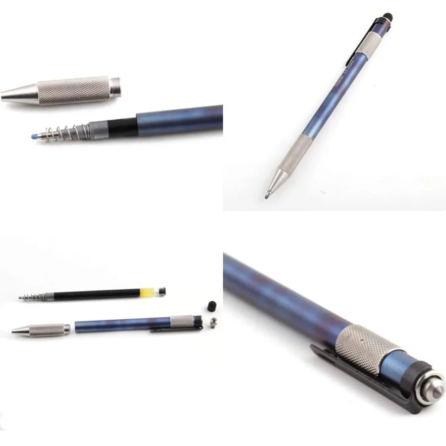 Titanium Bolt Action Pen Multi Function with Carry Bag Compatible with G2 Refill Blue - Ideal for Office School and Travel Use