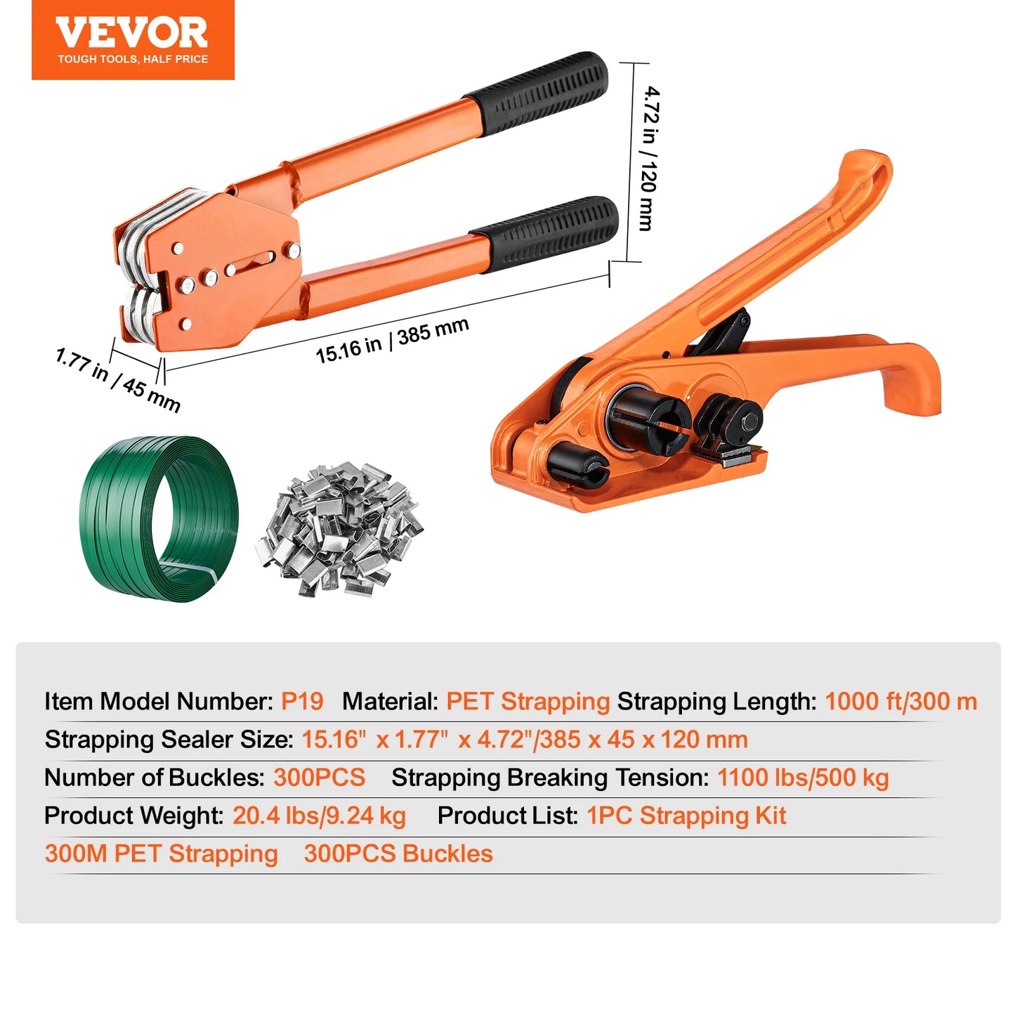 SucceBuy Manual Plastic Strapping Banding Machine Packing Strap Baler with Tension Tool 1000ft PET Band 300 Metal Seals Kit