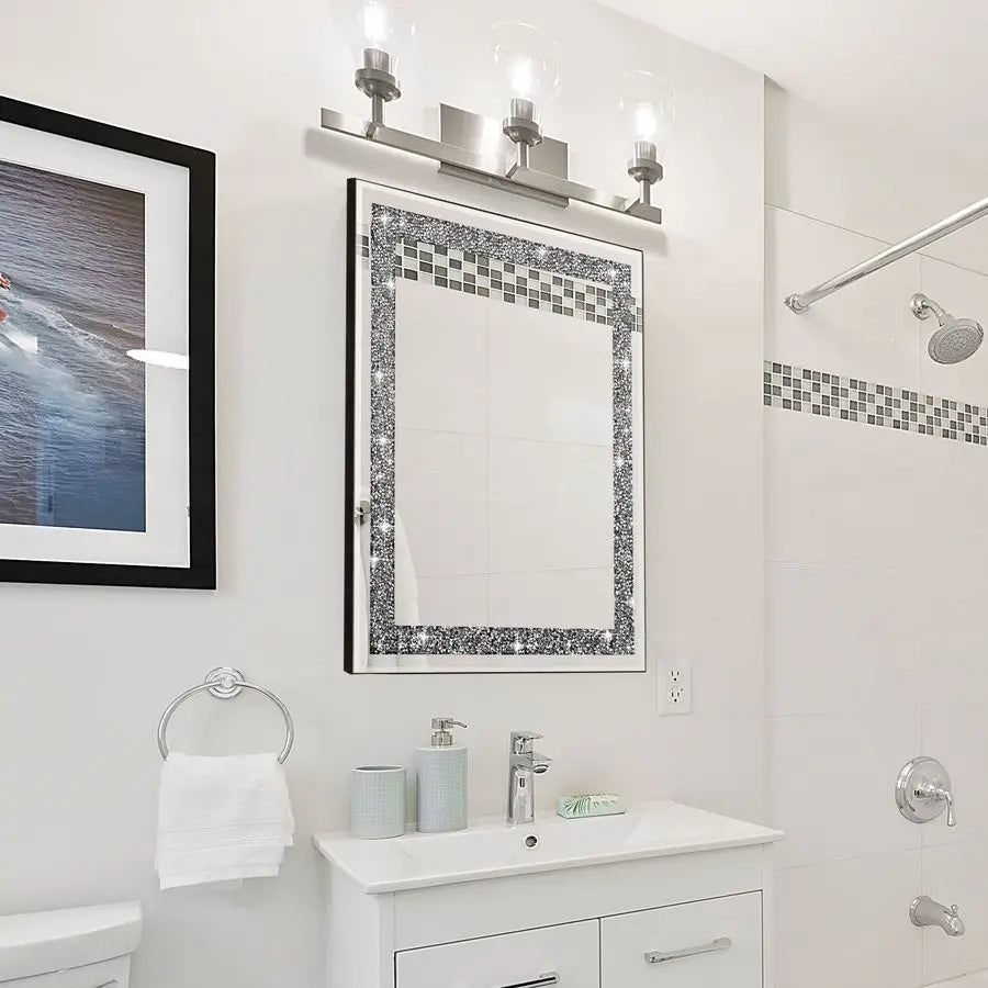 Rectangular Wall Mirror, 16 x 20, Crystal Crush Diamond, Bathroom, Entryway amp Bedroom