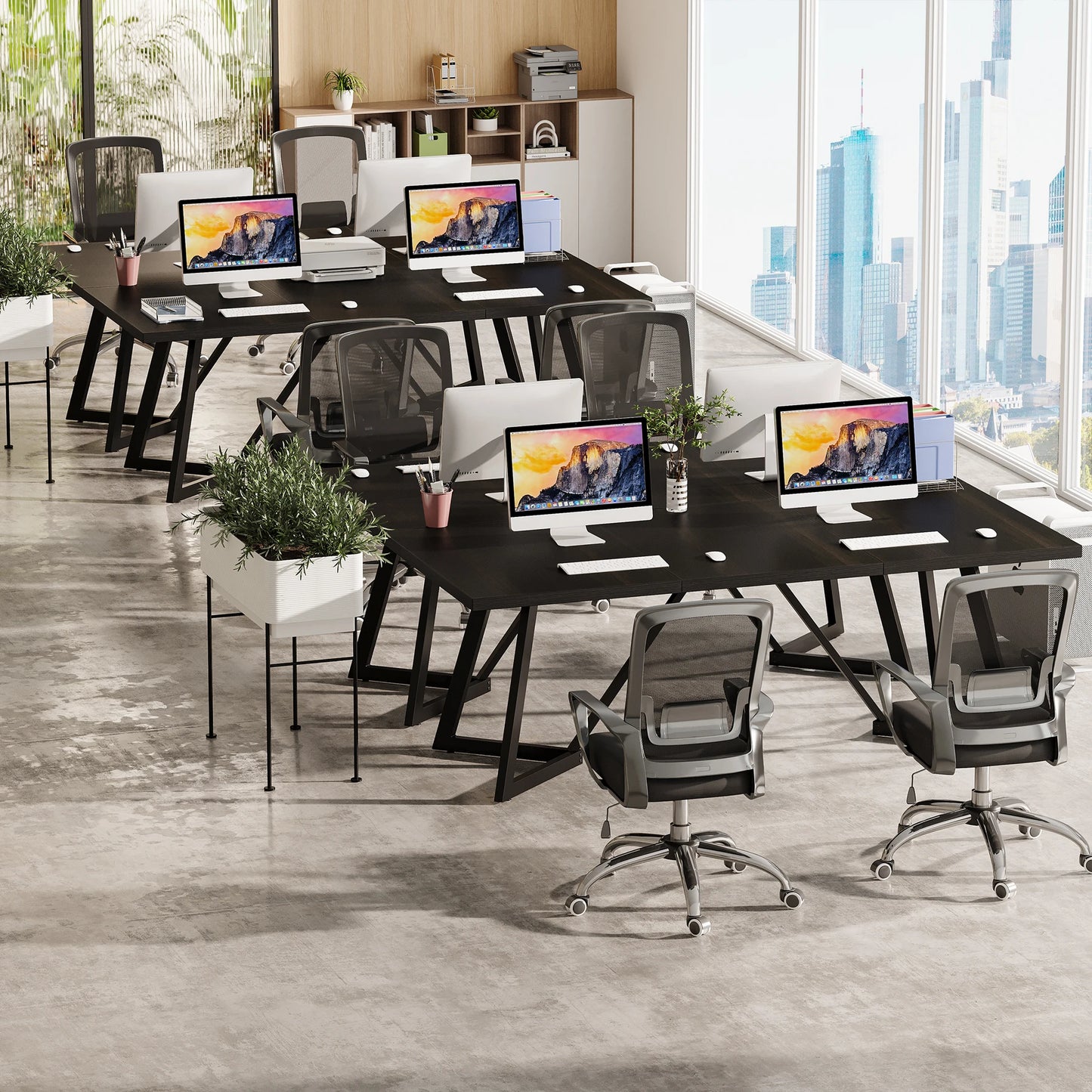 Tribesigns 180cm Large Executive Desk, Modern Black Office Desk with Metal Frame, Study Writing Table