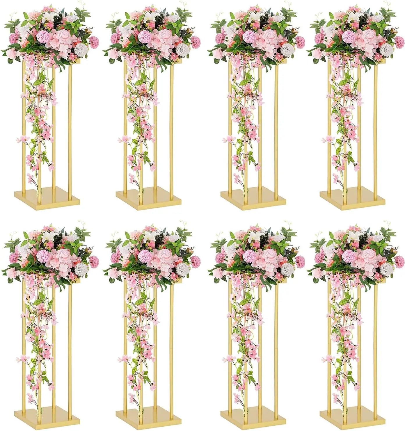 8Pcs 23.6inch Gold Wedding Flower Vase for Wedding  Rectangular Flower Display for Geometric Centerpieces Table Hotel Party