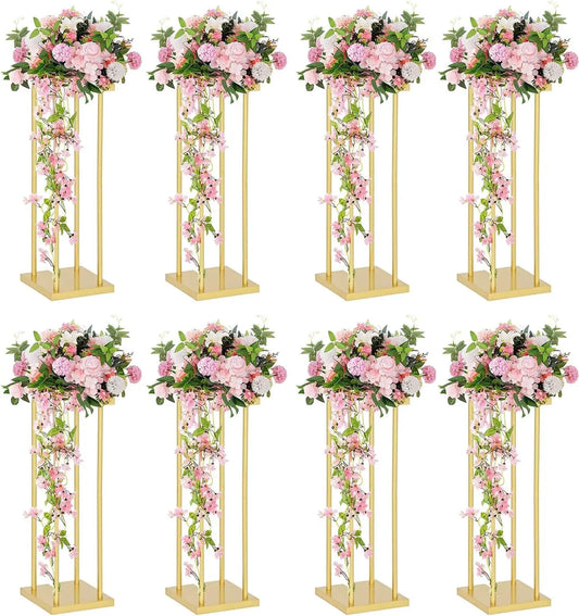 8Pcs 23.6inch Gold Wedding Flower Vase for Wedding  Rectangular Flower Display for Geometric Centerpieces Table Hotel Party