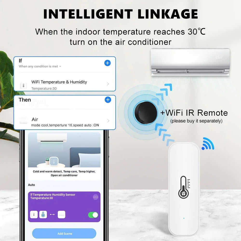 WiFi Temperature Humidity Sensor Home Connected Thermometer Compatible With Smart Life Alexa Google Assistant Minco heat mh