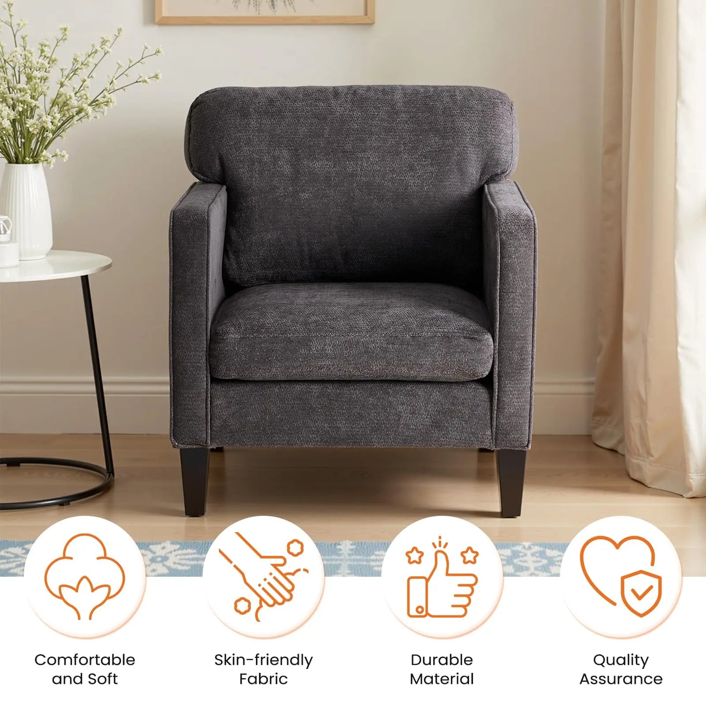 JHK Modern Accent Chairs for Living Room Ergonomic with Armrest and Backrest Lumbar Support Reading Lounge Chair For Bedroom