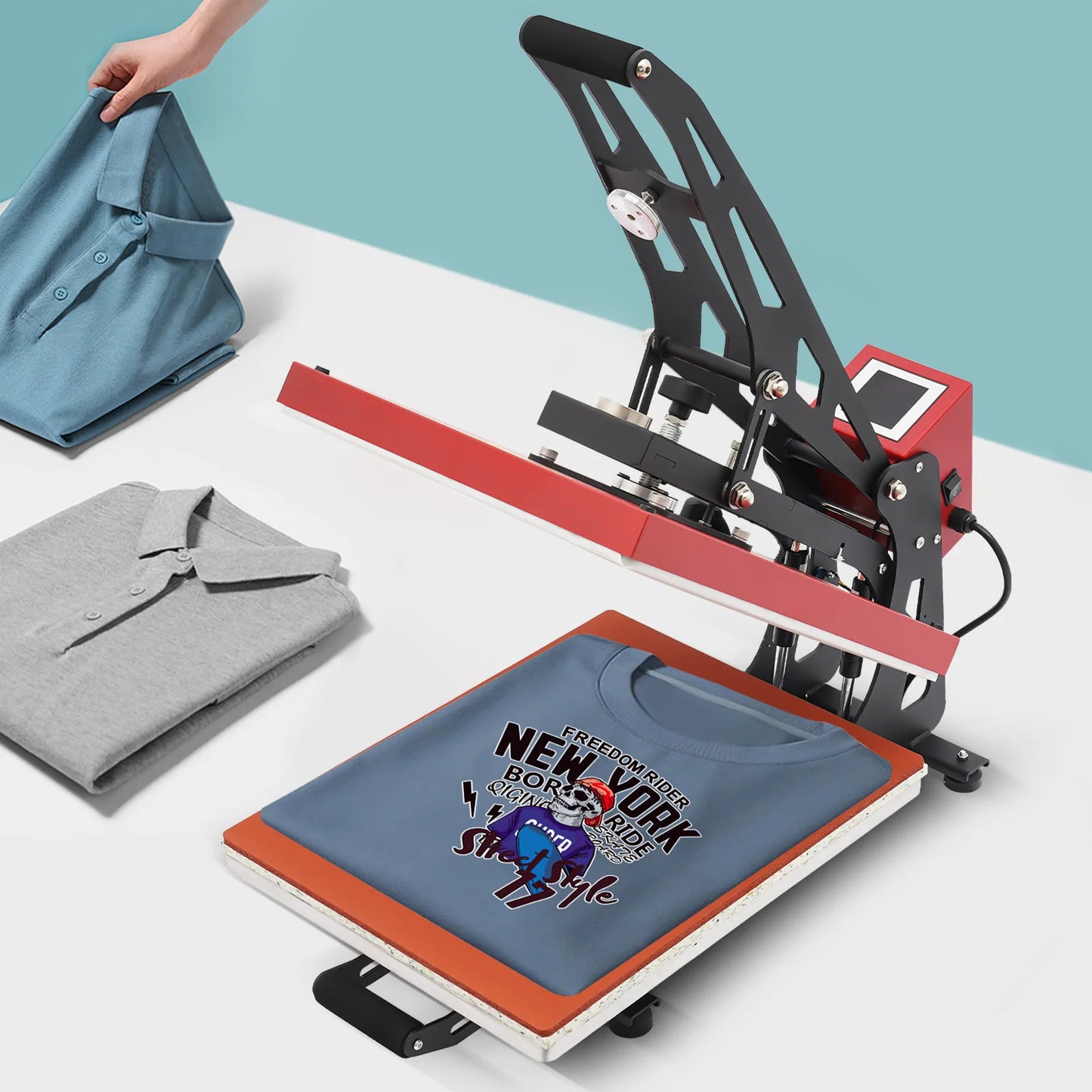 16"X20"1800WElectromagnetic Semi-Automatic Heat Press Machine-Clamshell Slide Out Base T-Shirt Press Heavy Duty Transfer Machine