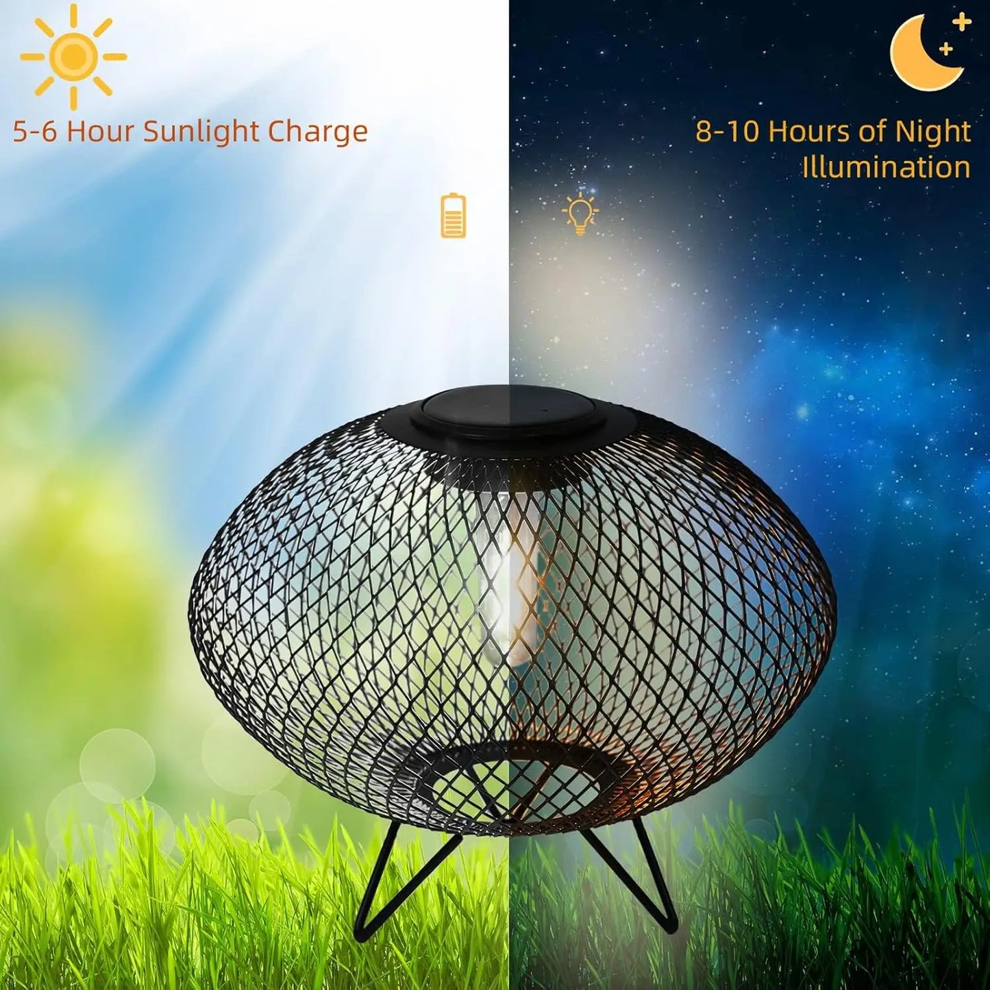 2 PCS Outdoor Table Lamps with Metal Wire Shades & LED Lights, 8" Solar-Powered Modern Table Lights for Yard, Porch, Garden,