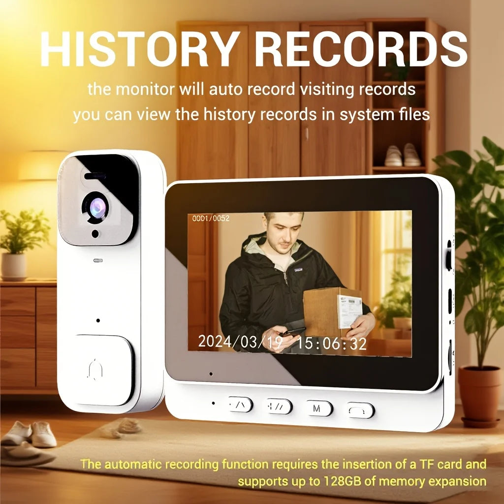 X7/NT601/X6 SMart Video Doorbell With 4.3" Display: No WiFi Needed & 128GB Storage | 300K Pixel Auto-Capture + 3+ Month