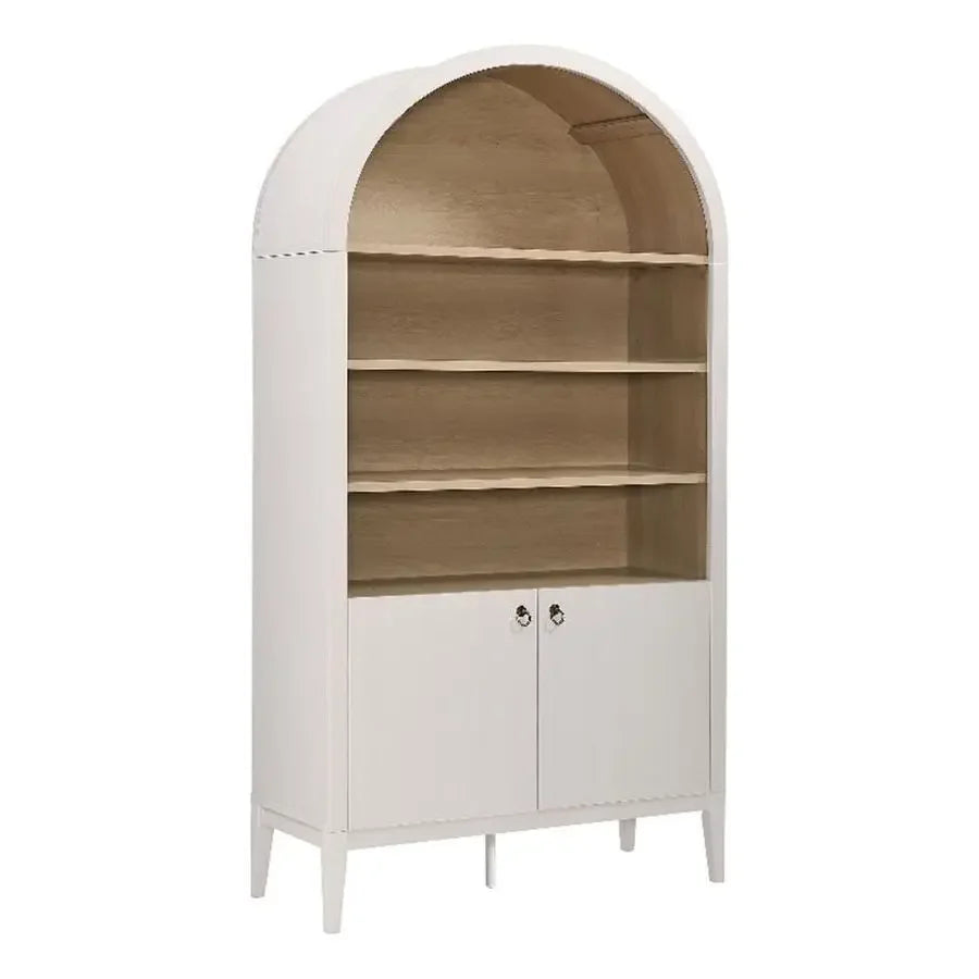 Nolan Tall Arched Storage Display Cabinet in Ivory 74 Inch Arch Bookshelf with Open and Closed Shelving Modern Accent Cabinet f