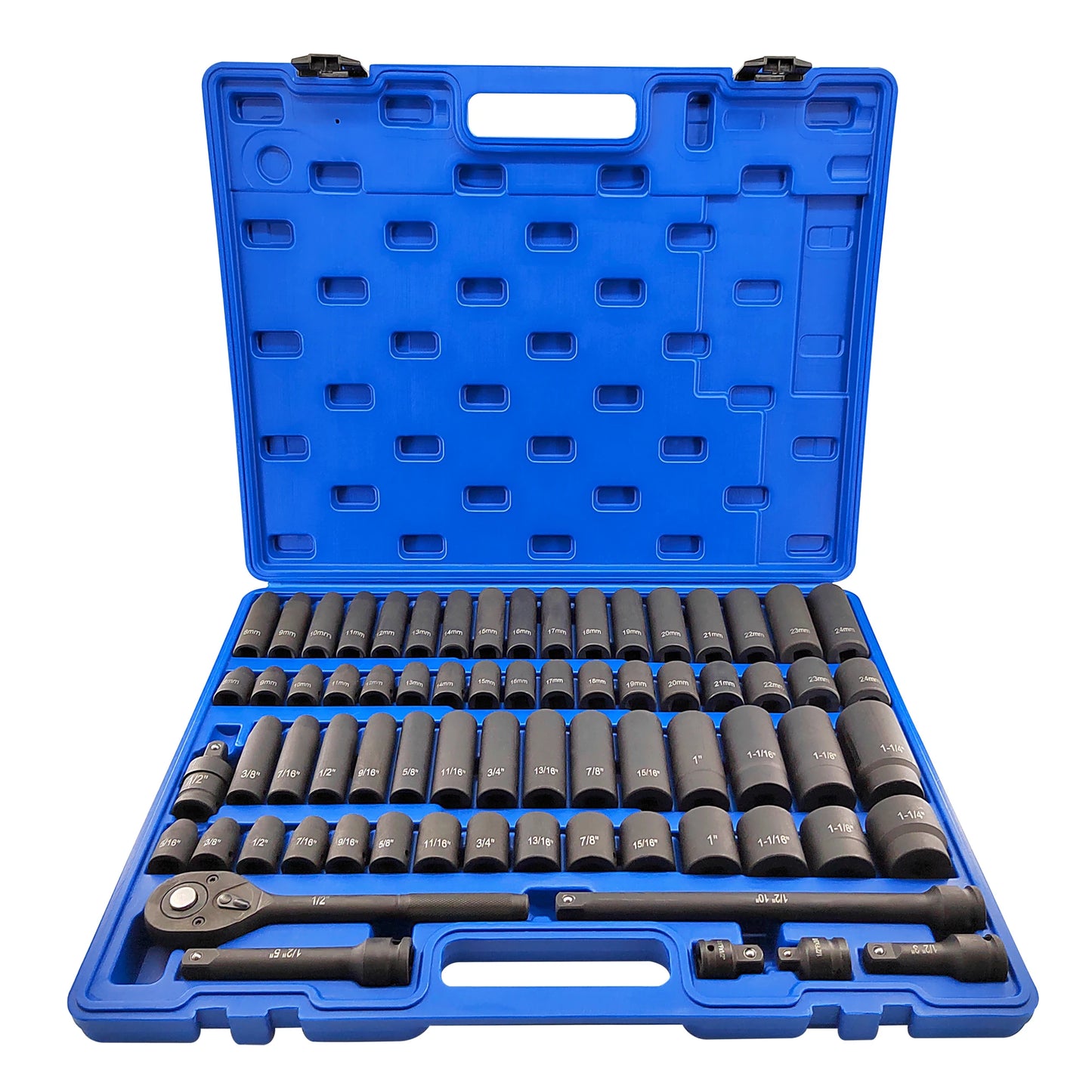 70-Piece 1/2 inch SAE and Metric Impact Socket Set, Professional Deep And Standard Impact Socket Set