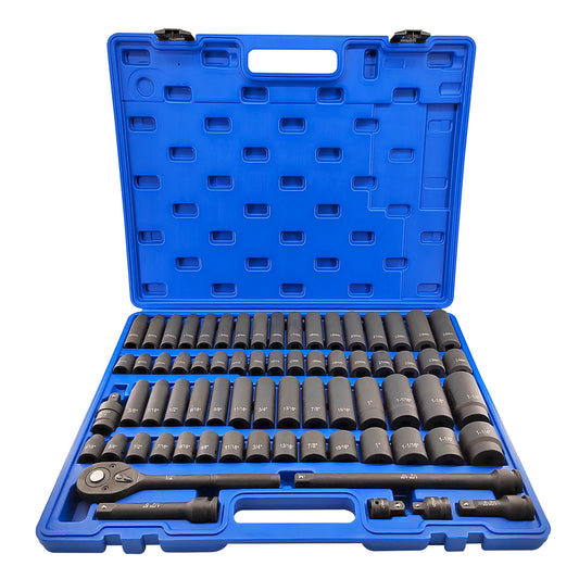 70-Piece 1/2 inch SAE and Metric Impact Socket Set, Professional Deep And Standard Impact Socket Set