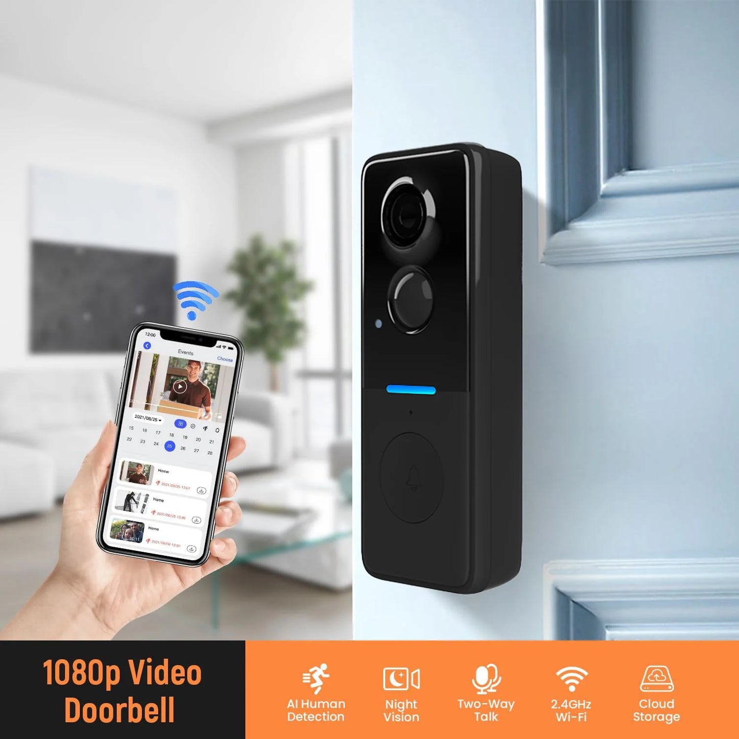 Wireless Doorbell Camera: Battery-Powered, Dual Time Announcement, High Definition, Two-Way Audio, Night Vision Smart Doorbell