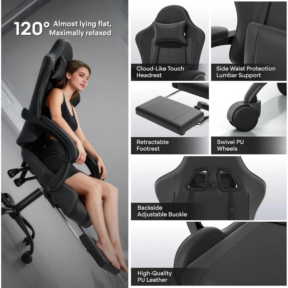 Athena Collection Carbon Fiber Black Gaming Chair - Ergonomic with Footrest Headrest Lumbar Support Height Adjustable Swivel