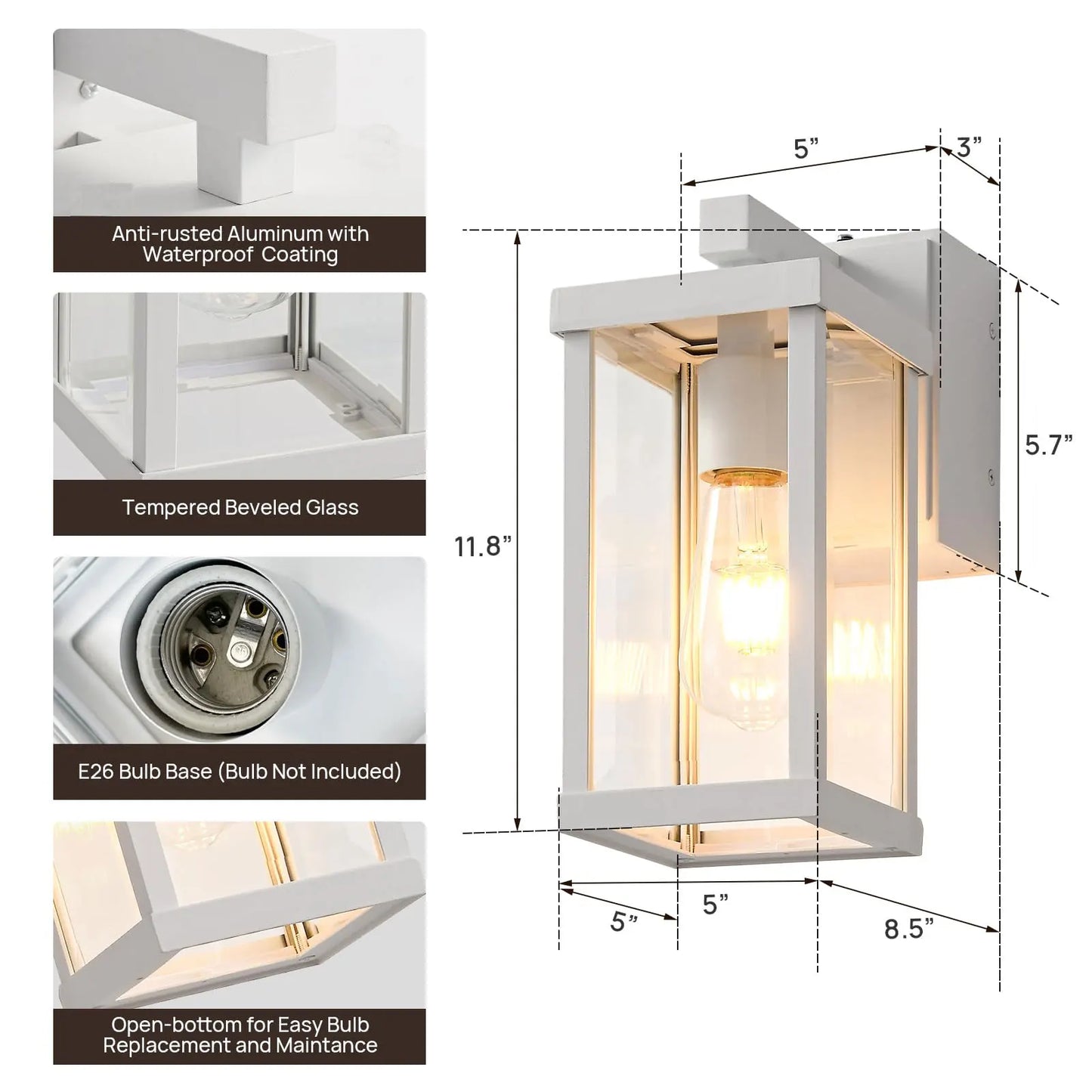 Dusk To Dawn Outdoor Light Porch Light With GFCI Outlet Wall Mount Exterior Lighting Fixtures For House Patio Garage Hallway