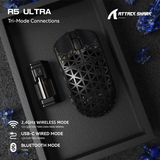 ATTACK SHARK R5 Ultra 8K Carbon Fiber Wireless Gaming Mouse with 42000 DPI-PAW3950 MAX Sensor -39g Ultra-Lightweight for Win/Mac