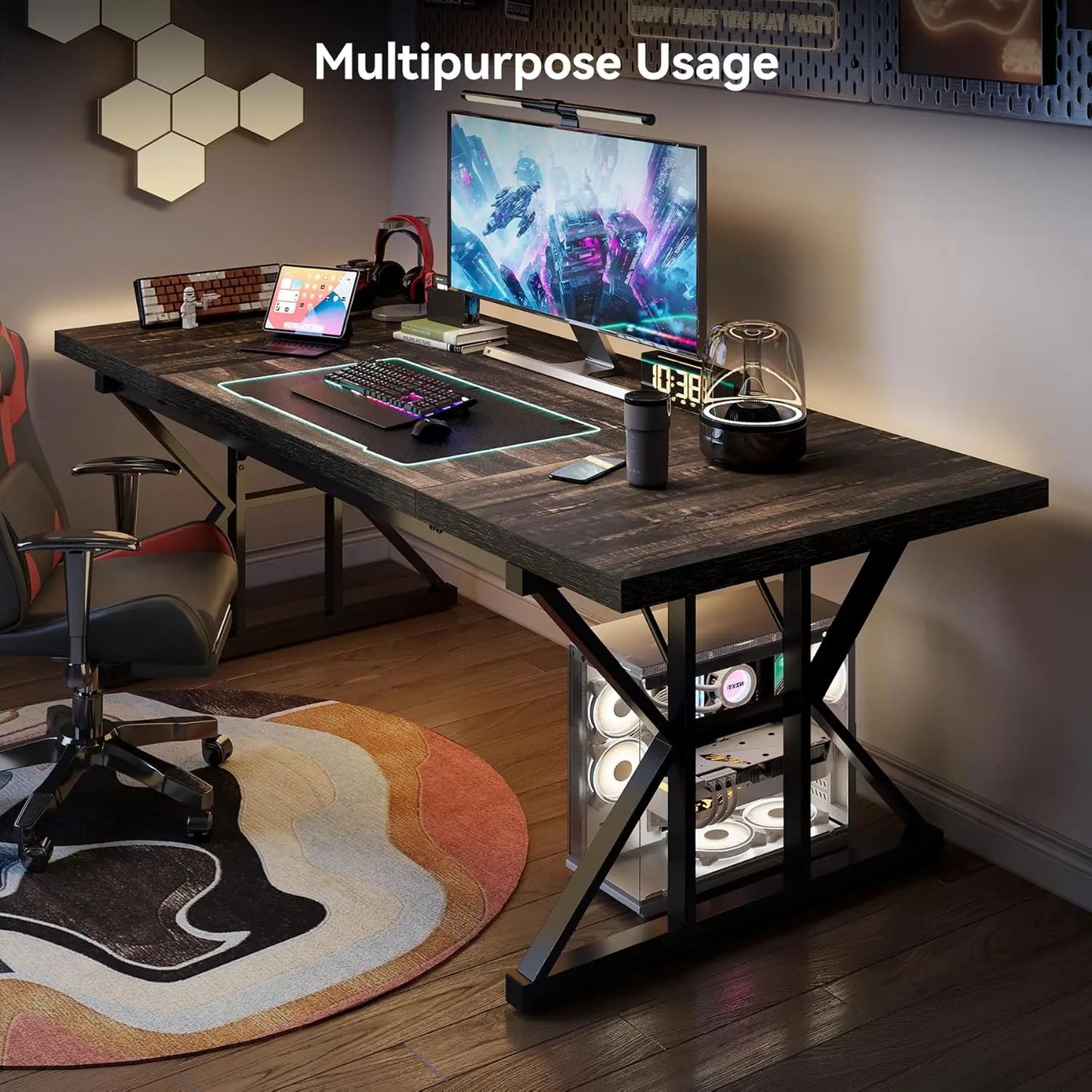 LITTLE TREE 70.8-Inch Office Desk, Executive Office Desk, Modern Work Desk, Large Farmhouse Writing Table Computer Desk for Home
