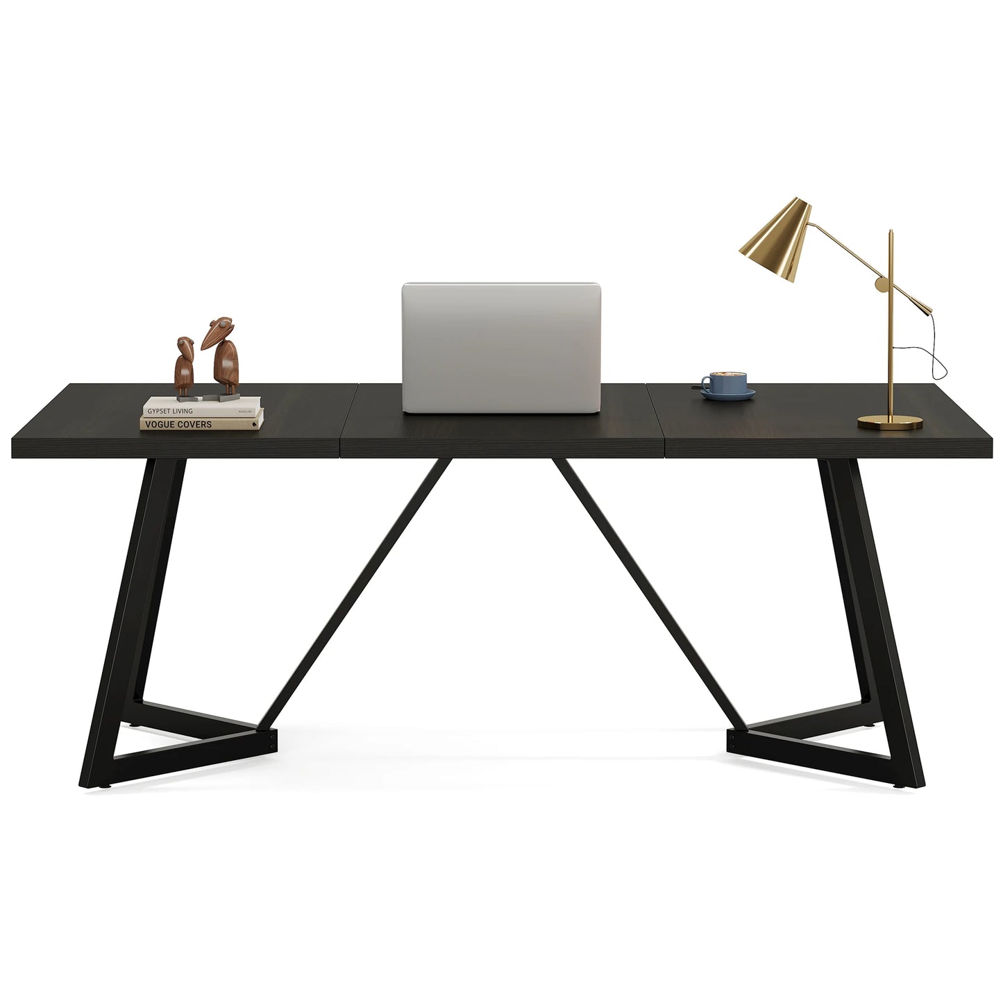 Tribesigns 180cm Large Executive Desk, Modern Black Office Desk with Metal Frame, Study Writing Table