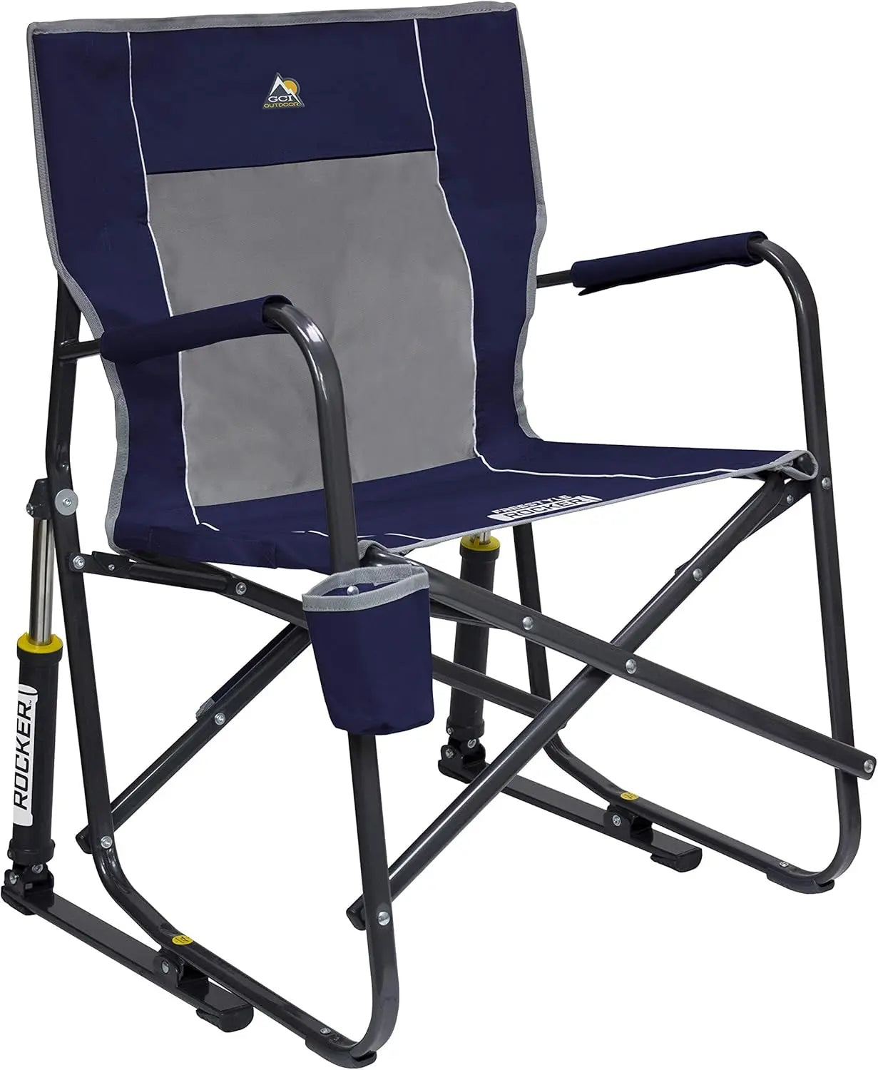 Portable Folding Rocking Chair with Armrests, Drink Holder & Comfortable Backrest - Indigo Blue