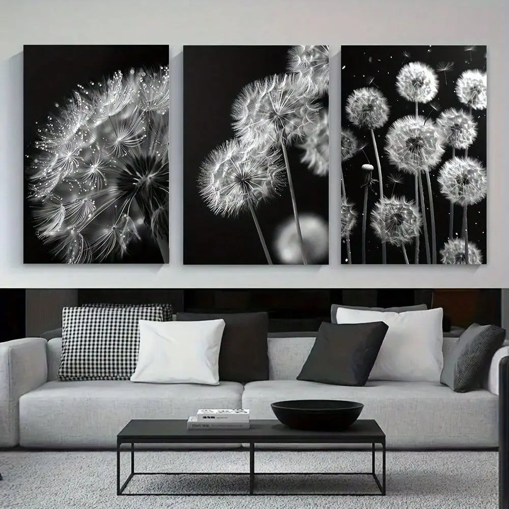 Pieces 2D Flat Dandelion Decorative Wall Art Canvas Painting, Perfect For Home Office, Bathroom, Living Room, Bedroom, Cafe, Re