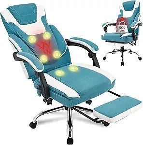 Massage Office Chair with Footrest,6-Point Vibration & Heat Executive Office Chairs,Big and Tall Fabric Office Chair 500LBS,Ergo