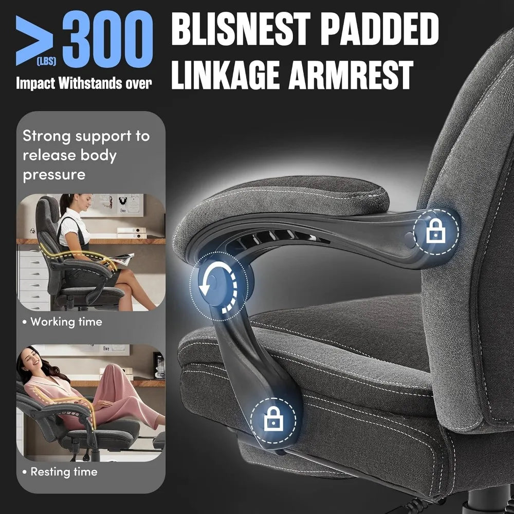 Massage Office Chair with Footrest,6-Point Vibration & Heat Executive Office Chairs,Big and Tall Fabric Office Chair 500LBS,Ergo