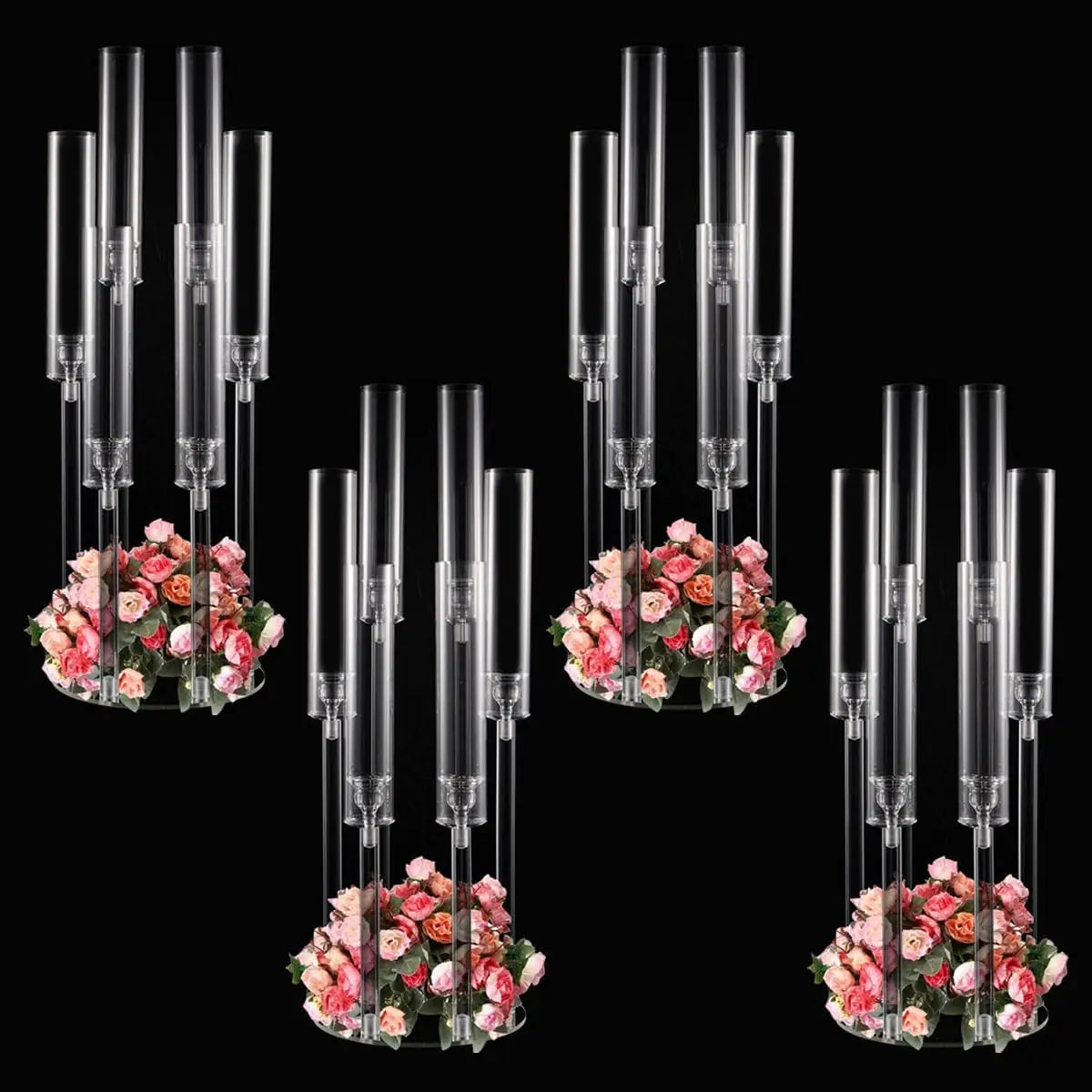 4pcs Acrylic Candle Holder 6 Arm Candelabras Centerpieces for Table 26.8'' Candle Holder for Wedding Birthday Party Home Decor