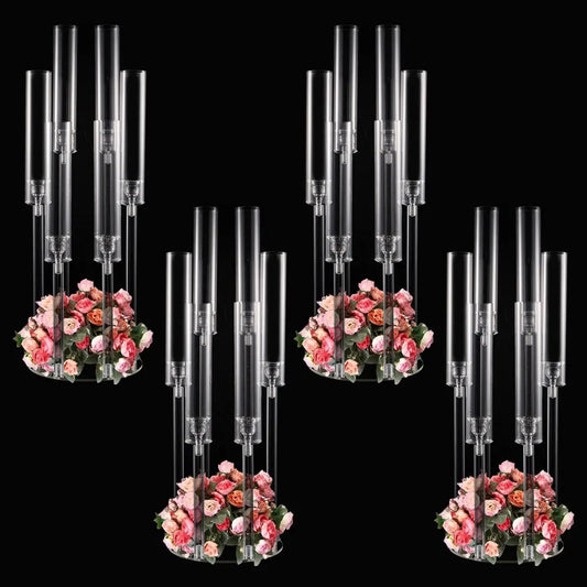 4pcs Acrylic Candle Holder 6 Arm Candelabras Centerpieces for Table 26.8'' Candle Holder for Wedding Birthday Party Home Decor