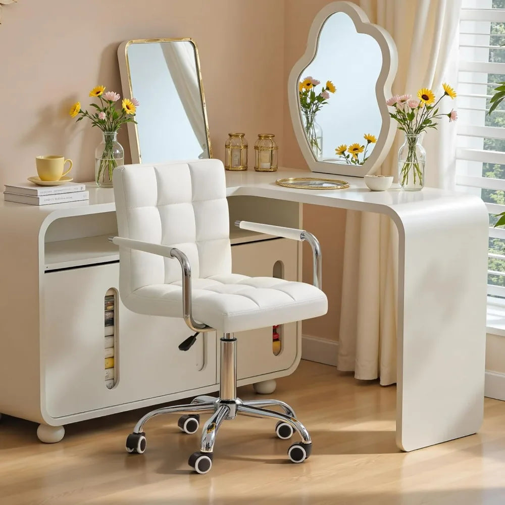 Furmax Mid-Back Office Task Chair Ribbed PU Leather Executive Chair Modern Adjustable Home Desk Retro Comfortable Work Chair 360