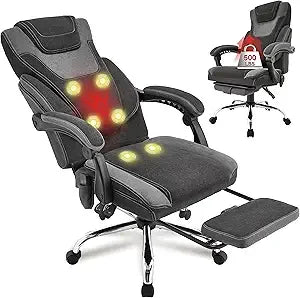 Massage Office Chair with Footrest,6-Point Vibration & Heat Executive Office Chairs,Big and Tall Fabric Office Chair 500LBS,Ergo