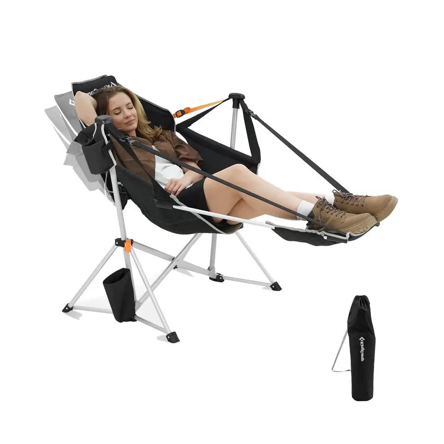 Hammock Chair with Footrest Heavy Duty Swinging Rocking Camping Chairs for Adults up to 400lbs, Folding Portable Oversized Rock