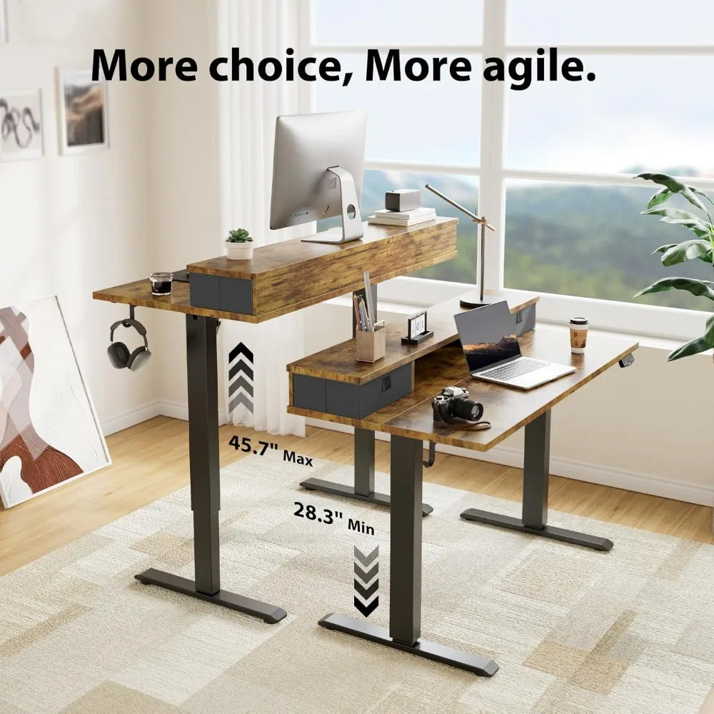 55x24 Inches Electric Standing Desk with 2 Drawers, Adjustable Height, Sit Stand Computer Table, Rustic Brown