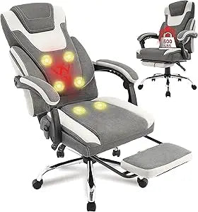 Massage Office Chair with Footrest,6-Point Vibration & Heat Executive Office Chairs,Big and Tall Fabric Office Chair 500LBS,Ergo