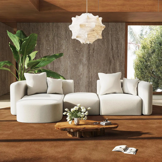 116" Modular Sectional Couches with Ottoman, Luxury Modern Curved Back Sofa, Minimalist Style Oversized 4 Seat Deep, Customized