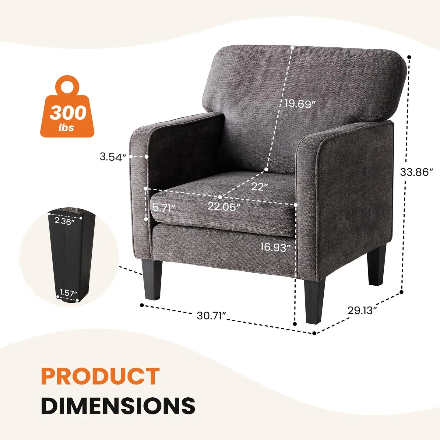 JHK Modern Accent Chairs for Living Room Ergonomic with Armrest and Backrest Lumbar Support Reading Lounge Chair For Bedroom