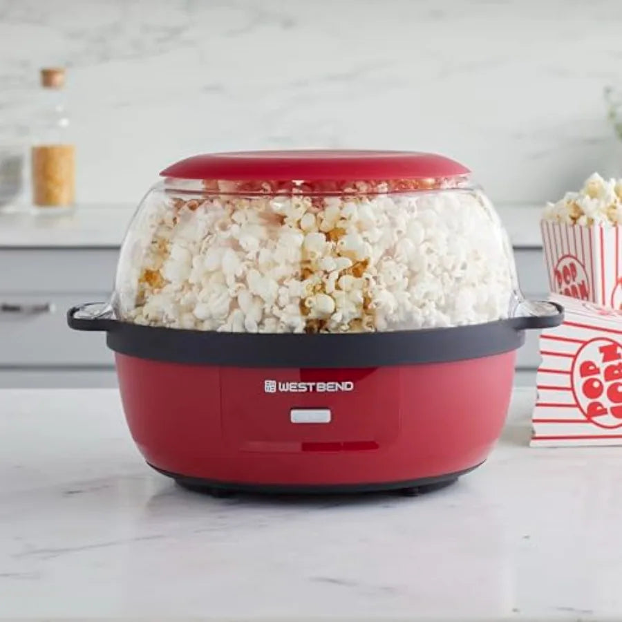 Stir Crazy Hot Oil Popcorn Popper Popcorn Maker Machine with Large Serving Bowl Lid and Stirring Rod 6-Qt. Red