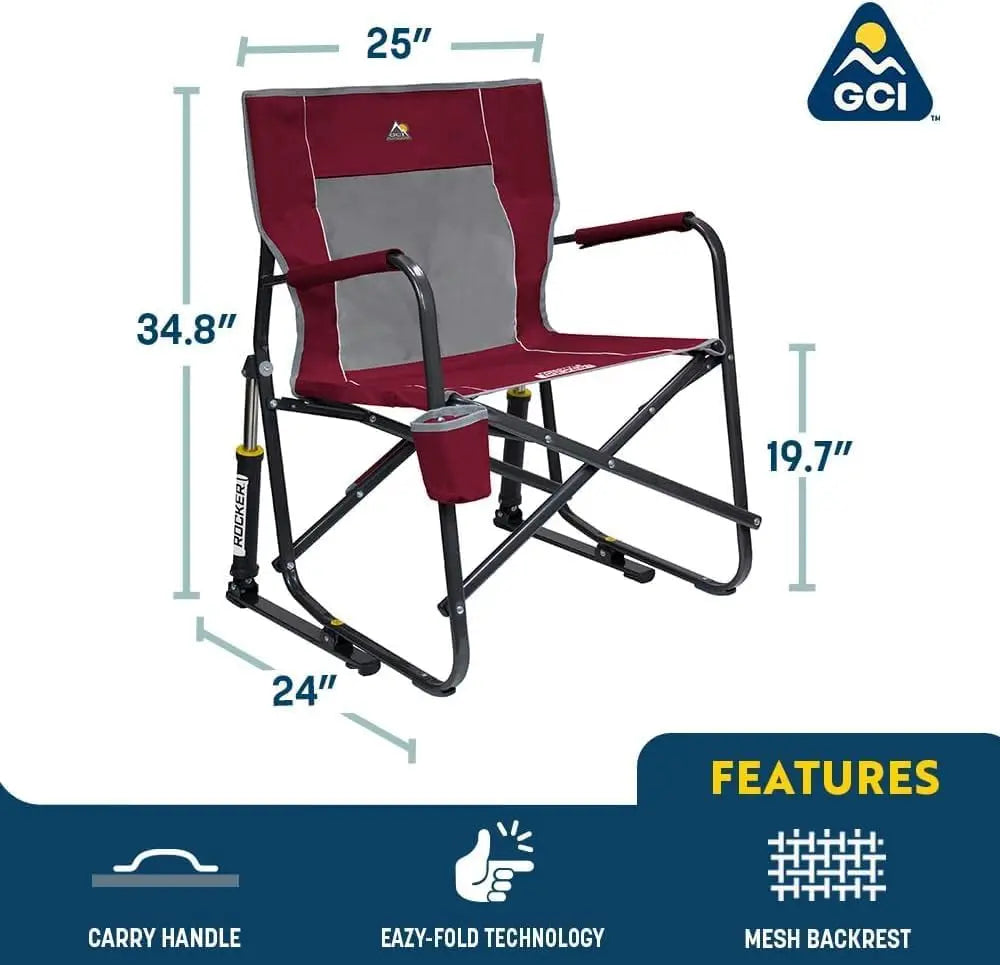 Portable Folding Rocking Chair with Armrests, Drink Holder & Comfortable Backrest - Indigo Blue