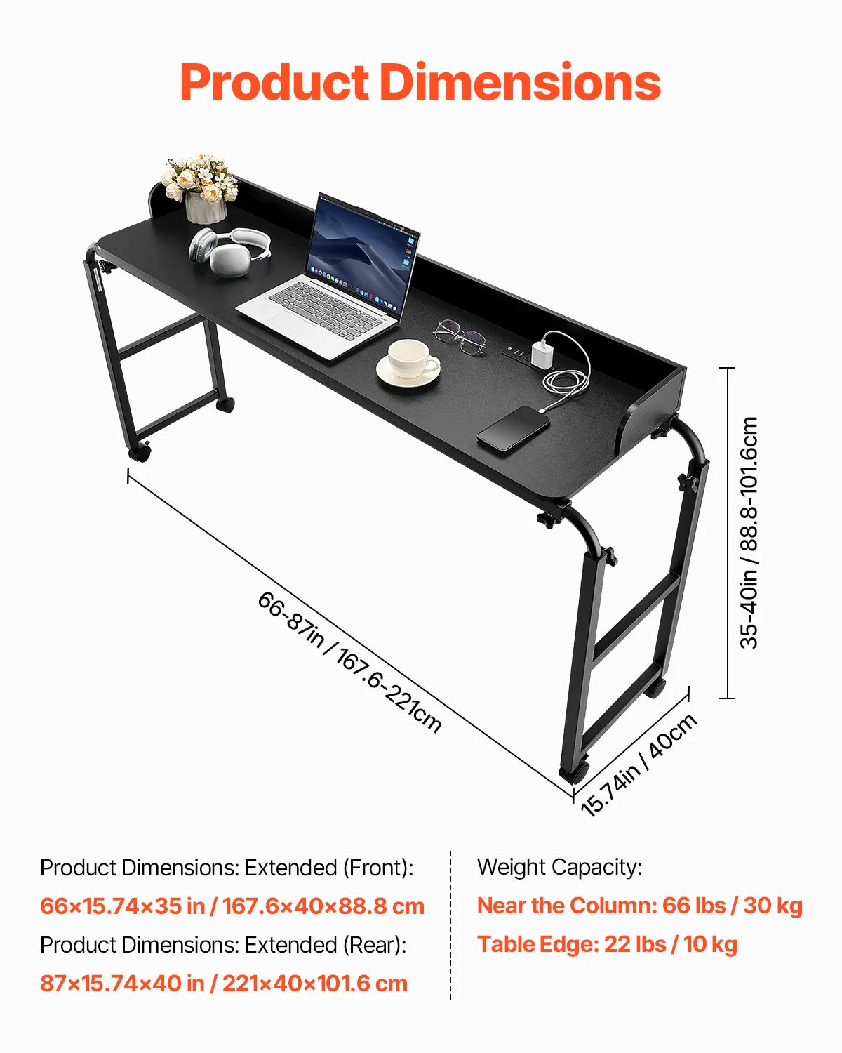 SucceBuy Overbed Table Mobile Bed Side Table w/ 4 Wheels & Power Socket Height Adjustable Rolling Laptop Desk Home Office Study