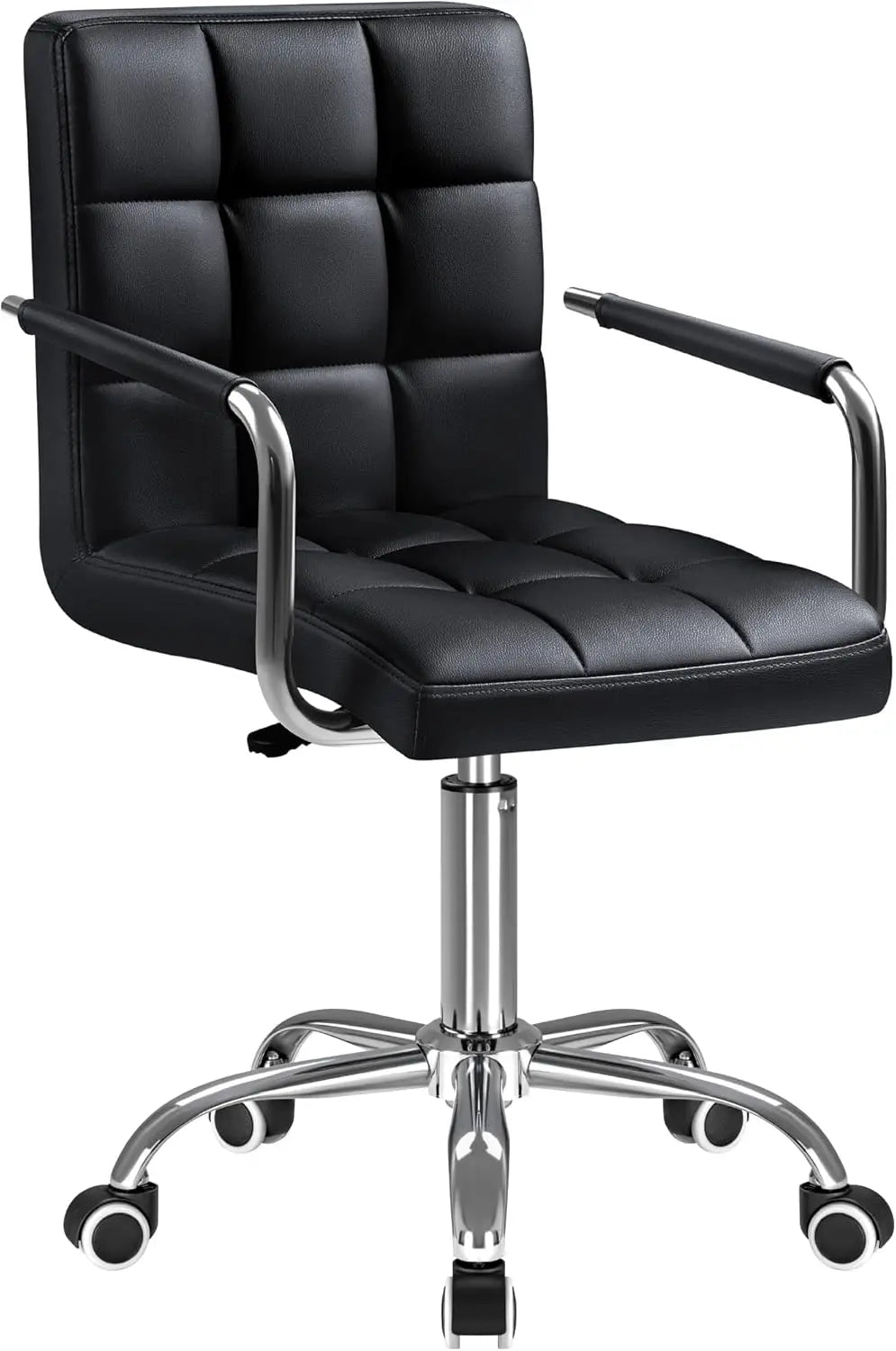 Furmax Mid-Back Office Task Chair Ribbed PU Leather Executive Chair Modern Adjustable Home Desk Retro Comfortable Work Chair 360