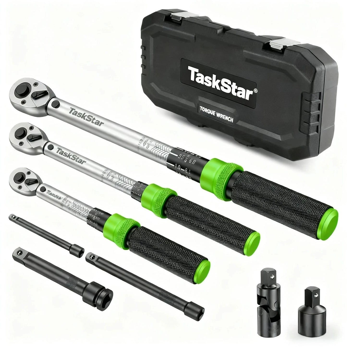 TaskStar 3pcs Torque Wrench Set 1/4&3/8&1/2-Inch 72 Teeth Dual-Scales ±3% Accuracy Click Torque Wrenches For Bicycle Motorcycle