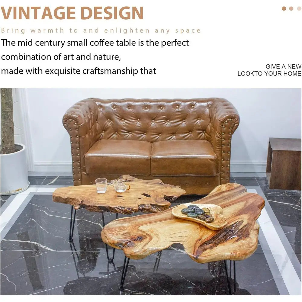 Handcrated Edge Coee Table | Natural Wood with Unique Organic Shape | Metal Hairpin Legs or Living Room, Side Table & Boho Decor