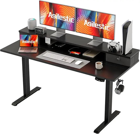55x24 Inches Electric Standing Desk with 2 Drawers, Adjustable Height, Sit Stand Computer Table, Rustic Brown