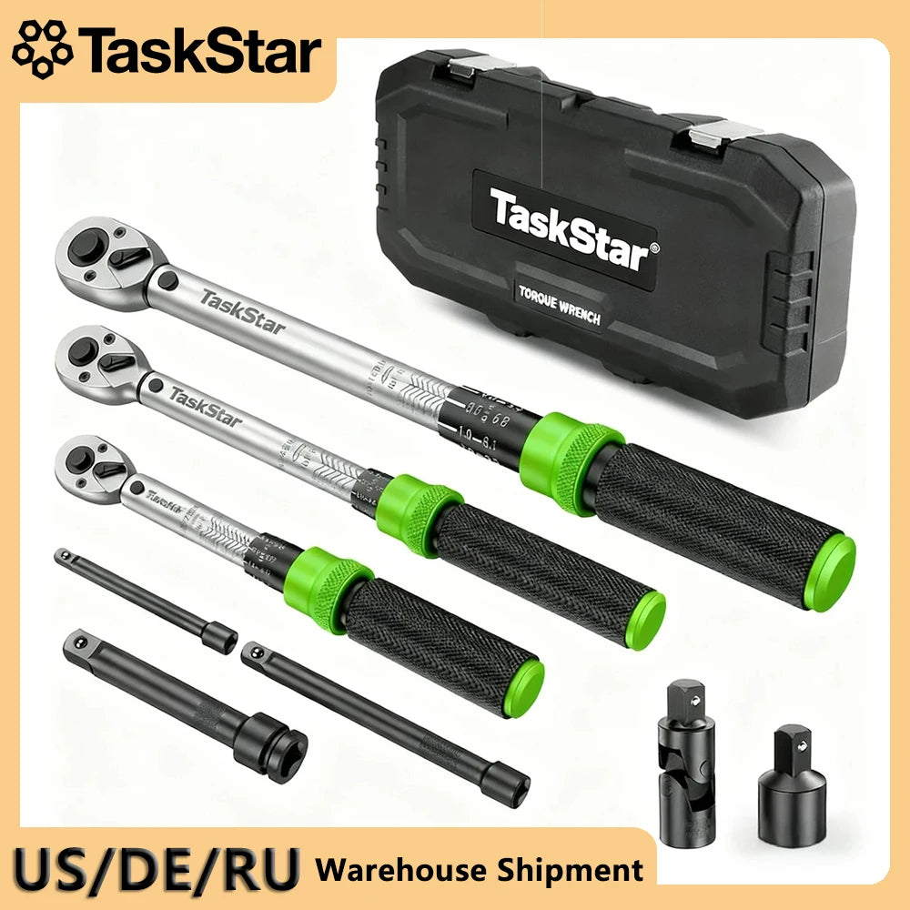 TaskStar 3pcs Torque Wrench Set 1/4&3/8&1/2-Inch 72 Teeth Dual-Scales ±3% Accuracy Click Torque Wrenches For Bicycle Motorcycle