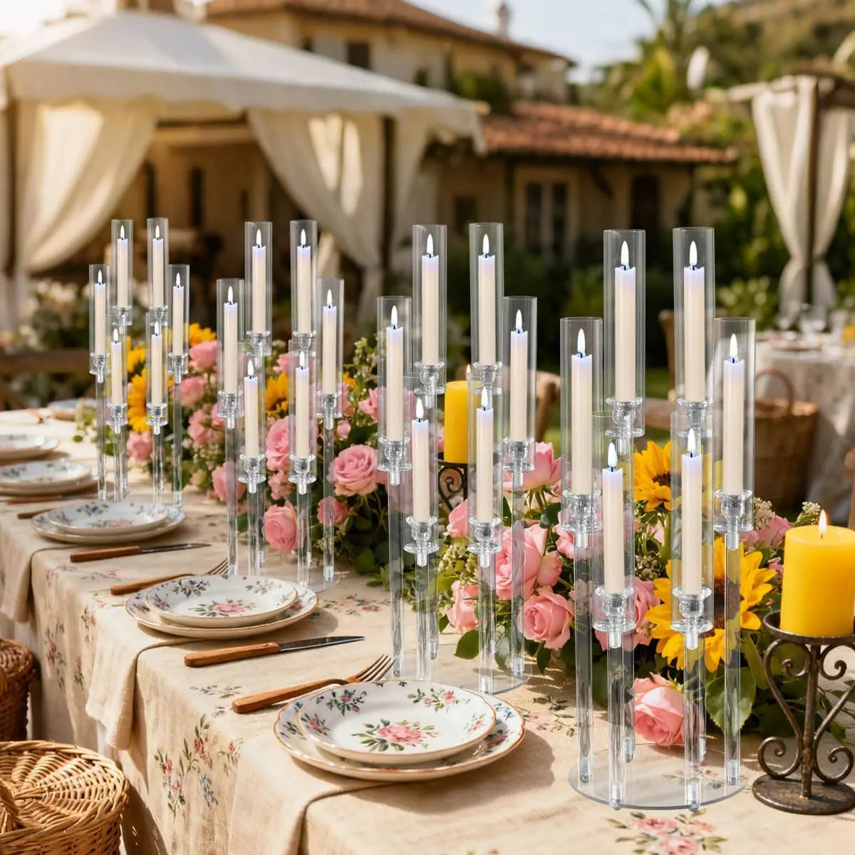 4pcs Acrylic Candle Holder 6 Arm Candelabras Centerpieces for Table 26.8'' Candle Holder for Wedding Birthday Party Home Decor