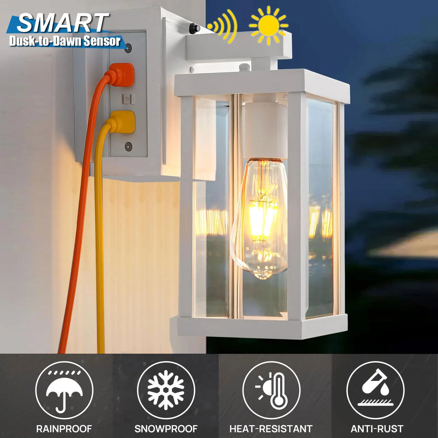 Dusk To Dawn Outdoor Light Porch Light With GFCI Outlet Wall Mount Exterior Lighting Fixtures For House Patio Garage Hallway