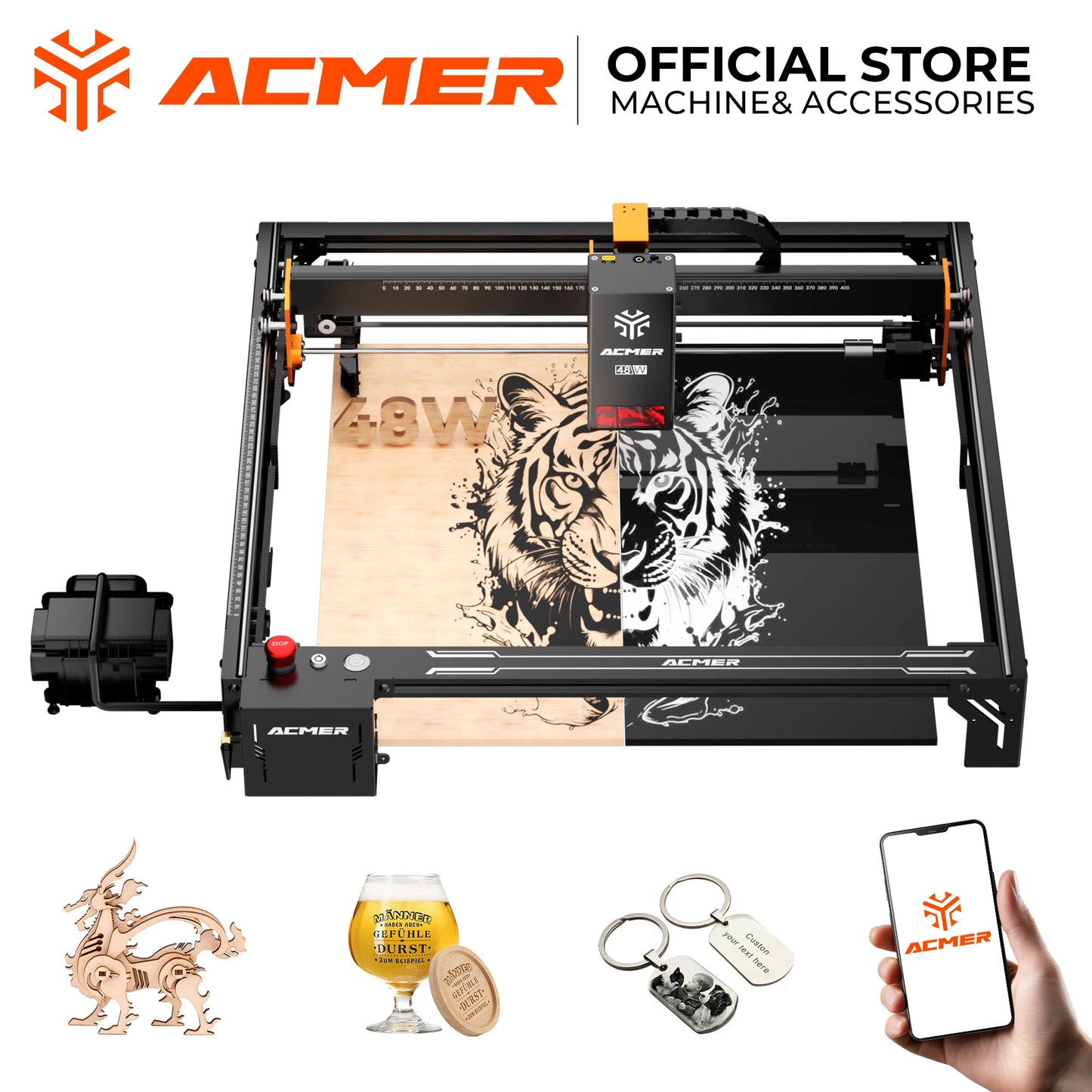 ACMER S2 PRO High Laser Power 36/48W Engraver Cutting CNC Machine 0.01mm Precision Double Axis Guide Rail For DIY & Crafting
