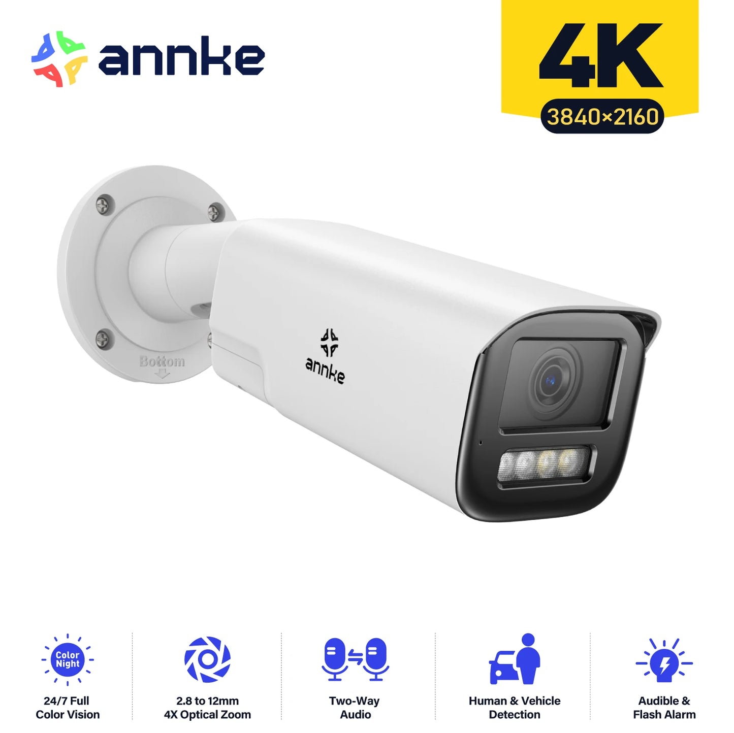 ANNKE 4K 4X ZOOM Smart Dual Light Varifocal Network Camera IP Camera IP67 Human Vehicle Detection 8MP Smart Home Cam