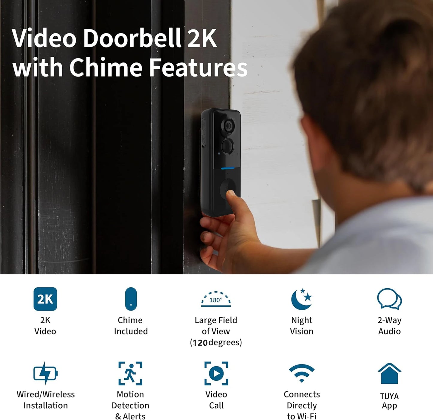 Wireless Doorbell Camera: Battery-Powered, Dual Time Announcement, High Definition, Two-Way Audio, Night Vision Smart Doorbell