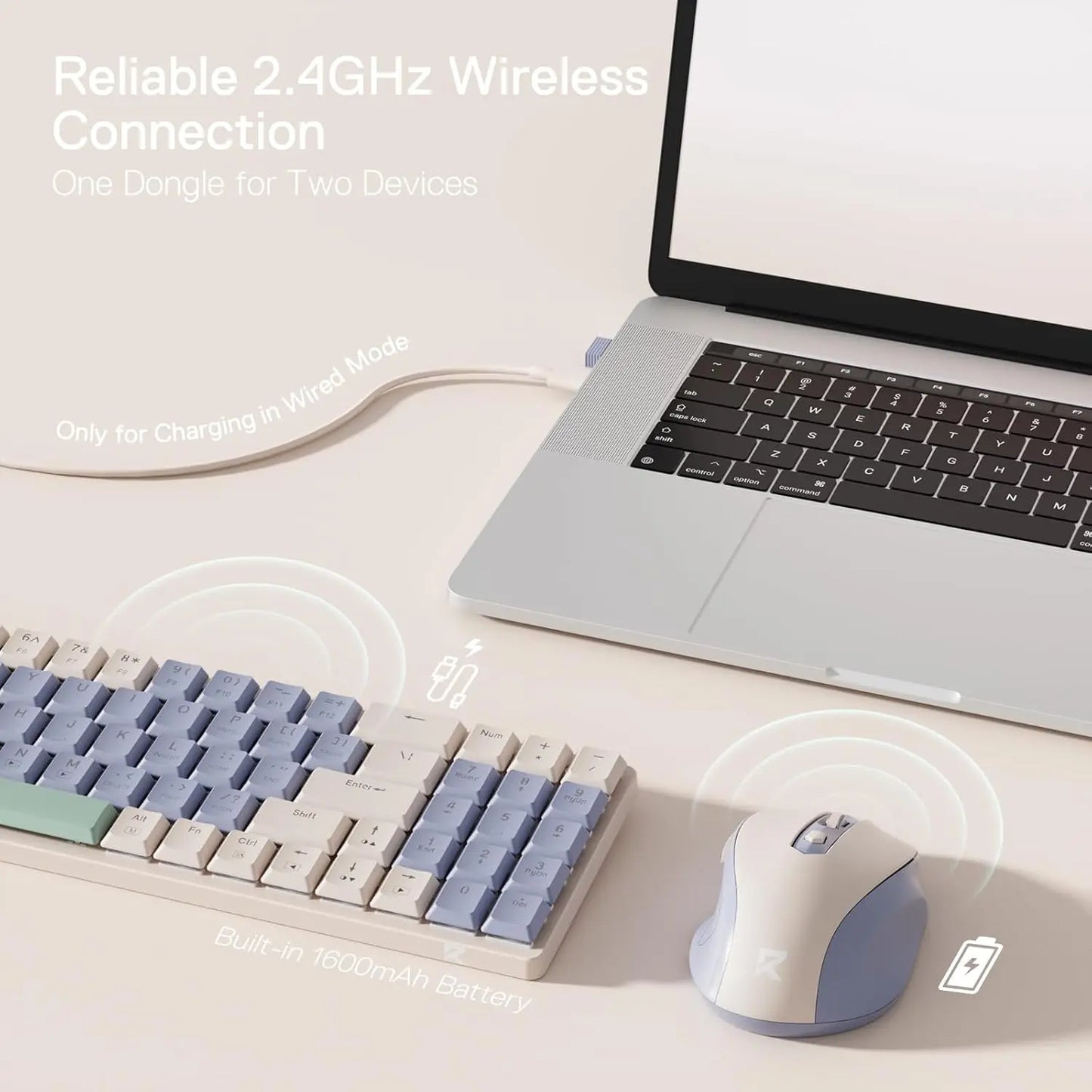 Redragon BS8772 Wireless Keyboard and Mouse Combo,78 Keys 2.4Ghz Wireless Low-Profile Mechanical Keyboard/2400 DPI Ergonomic Mou